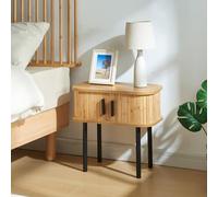 [en.casa] Comodino con 2 Ante Scorrevoli in Bambù Mobiletto da Notte Tavolino da Letto Comodino da Design Tavolino Laterale per Divano 48 x 30 x 45 cm color Legno/Nero