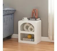 [en.casa] Comodino con 2 Scomparti da Frontali Geometrici Tavolino Laterale da Divano Mobiletto Notturno da Letto Tavolino Basso da Ingresso 45 x 40 x 30 cm Bianco