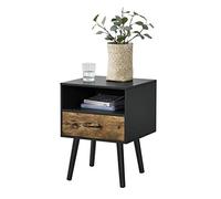[en.casa] Comodino con Cassetto e Scomparto Aperto Tavolino Laterale per Divano Soggiorno Corridoio Mobiletto da Notte 57 x 42 x 40 cm - Nero/Effetto Legno Scuro