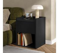 [en.casa] Comodino con Cassetto e Vano Aperto 55x49x39 cm Nero | Mobiletto da Notte, Frontale Scanalato, Piano con Bordi Rialzati, Tavolino Laterale da Divano, Design Moderno