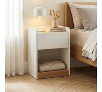 [en.casa] Comodino con Cassetto e Vano Aperto Mobiletto Contenitore Ripiano e Scomparto Tavolino Laterale per Camera da Letto Soggiorno Ingresso 55 x 42 x 37 cm - Bianco/Effetto Rovere