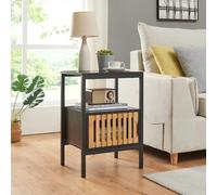 [en.casa] Comodino con Scomparto Aperto e Vano Chiuso da Anta in Bambù Tavolino Mobiletto da Notte 58 x 40 x 33 cm per Soggiorno Corridoio Camera da Letto - Nero/Naturale