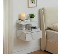 [en.casa] Comodino da Parete con Cassetto e Ripiani Portaoggetti Mensola da Muro 40x35x31 cm Mobiletto Sospeso per Camera da Letto Ingresso - Effetto Marmo Bianco