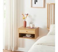 [en.casa] Comodino da Parete con Cassetto e Scomparto Aperto Consolle a Muro con Foro Passacavi Mobiletto Sospeso da Ingresso Soggiorno 40x32x23 cm Effetto Rovere/Rattan