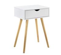 [en.casa] Comodino Multiuso con Cassetto e Gambe in Legno Tavolino Laterale da Divano per Soggiorno Camera da Letto Salotto (AxLxP) 60x40x30 cm - Bianco