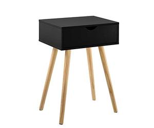 [en.casa] Comodino Multiuso con Cassetto e Gambe in Legno Tavolino Laterale da Divano per Soggiorno Camera da Letto Salotto (AxLxP) 60x40x30 cm - Nero