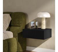 [en.casa] Comodino Sospeso da Parete con Cassetto 42x30x15 cm Nero | Frontale Scanalato, Mobile Notte Salvaspazio per Camera da Letto