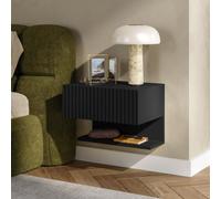 [en.casa] Comodino Sospeso da Parete con Cassetto 42x30x30 cm Nero | Frontale Scanalato, Mobile Notte Salvaspazio con Ripiano per Camera da Letto