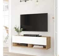 [en.casa] Consolle da Parete (AxLxP) 29,5 x 100 x 31,5 cm con Anta e Scomparti Armadio a Muro con Apertura a Ribalta Mobile Porta TV - Rovere Rustico/Bianco