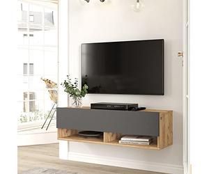 [en.casa] Consolle da Parete (AxLxP) 29,5 x 100 x 31,5 cm con Anta e Scomparti Armadio a Muro con Apertura a Ribalta Mobile Porta TV - Rovere Rustico/Antracite