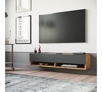 [en.casa] Consolle da Parete (AxLxP) 29,5 x 140 x 31,5 cm con 2 Ante e Scomparti Armadio a Muro con Apertura a Ribalta Mobile Porta TV - Rovere Rustico/Antracite
