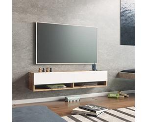 [en.casa] Consolle da Parete (AxLxP) 29,5 x 140 x 31,5 cm con 2 Ante e Scomparti Armadio a Muro con Apertura a Ribalta Mobile Porta TV - Rovere Rustico/Bianco