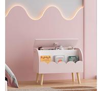 [en.casa] Contenitore Porta Giochi per Cameretta Baule Portagiocattoli per Bambini Mobiletto con Vano Scomparto Chiuso e Aperto Mobiletto - Rosa/Bianco