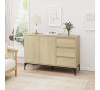 [en.casa] Credenza Bassa a 2 Ante con Ripiano Regolabile Cassettiera Mobile Contenitore Multiuso a 3 Cassetti per Corridoio Soggiorno Studio 77 x 120 x 40 cm - Effetto Rovere Chiaro