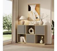 [en.casa] Credenza Bassa a 3 Ante Decorative Madia con 6 Scomparti Mobile Contenitore Buffet per Sala da Pranzo Soggiorno Ingresso 75 x 120 x 30 cm - Effetto Rovere/Grigio