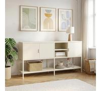 [en.casa] Credenza Bassa a 3 Ante Mobile Contenitore con Ripiano Aperto e 6 Scomparti Madia Buffet Dispensa per Cucina Sala da Pranzo Soggiorno 160 x 40 x 80 cm - Bianco Crema