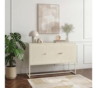 [en.casa] Credenza Bassa a 3 Ante Traforate Mobile Contenitore Multiuso con Ripiani Comò Stretto Consolle per Ingresso Soggiorno Corridoio Ufficio 120 x 40 x 80 cm - Bianco Crema