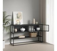 [en.casa] Credenza Bassa con Vetrine Mobile Buffet con Ante in Vetro Scanalato e Ripiano Inferiore Sideboard per Soggiorno Sala Pranzo 150x38x90 cm Nero