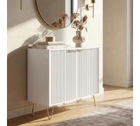 [en.casa] Credenza Bassa Mobile Contenitore a 2 Ante Decorative e Ripiano Comò Multiuso con Scomparti Chiusi per Bagno Cucina Camera da Letto Soggiorno 75 x 80 x 40 cm - Bianco