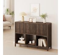 [en.casa] Credenza Bassa Mobile Contenitore con 3 Ante Decorative Push to Open e Scomparti Aperti Sideboard per Soggiorno Corridoio Studio 77x110x30 cm Effetto Noce