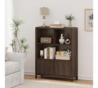 [en.casa] Credenza Bassa Scaffale con 2 Ante Push to Open e Scomparti Aperti Mobile Contenitore per Soggiorno Corridoio Studio Sideboard 103x80x28 cm Effetto Noce