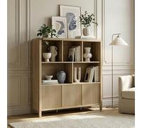 [en.casa] Credenza Bassa Scaffale con 3 Ante Push to Open e Scomparti Aperti Mobile Contenitore per Soggiorno Corridoio Studio Sideboard 102x98x30 cm Effetto Rovere Medio Chiaro