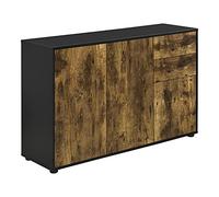 [en.casa] Credenza con 2 Cassetti e 3 Ante Comò Cassettiera Multiuso con Scomparti Vani Chiusi per Soggiorno Camera da Letto Ufficio 74x117x36 cm - Nero/Effetto Rovere Scuro