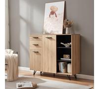 [en.casa] Credenza con 2 Cassetti e Scomparti Chiusi Mobile Contenitore ad Ante Decorative Ripiani e Vani Aperti per Archiviazione Cucina Soggiorno Studio 100x120x38 cm - Effetto Rovere