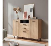 [en.casa] Credenza con 2 Cassetti e Scomparti Chiusi Mobile Contenitore ad Ante Decorative Ripiani e Vano Aperto per Archiviazione Cucina Soggiorno Studio 100x150x38 cm - Effetto Rovere
