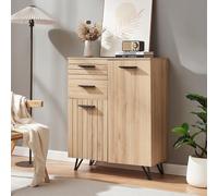 [en.casa] Credenza con 2 Cassetti e Scomparti Chiusi Mobile Contenitore con Ante Decorative e Ripiani per Archiviazione Cucina Soggiorno Studio 100x80x38 cm - Effetto Rovere