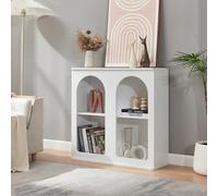 [en.casa] Credenza Mobile Contenitore Espositore Basso con Ripiano Interno e Vani Aperti Comò per Archiviazione Sala da Pranzo Soggiorno Ingresso 80x30x80 cm - Bianco