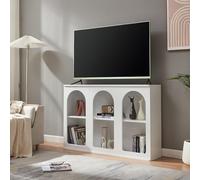 [en.casa] Credenza Mobile Contenitore Espositore Basso con Ripiano Interno e Vani Aperti Comò per Archiviazione Sala da Pranzo Soggiorno Ingresso 120x30x80 cm - Bianco