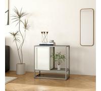 [en.casa] Credenza Moderna in Acciaio Mobile Contenitore Basso con Anta e Piani di Appoggio per Salotto Cucina Ingresso Ufficio 70x72x35 cm Grigio/Bianco