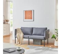 [en.casa] Divano a 2 Posti di Seduta Rivestito 2 Cuscini da Schienale e Braccioli con Tasche Integrate Sofa Imbottito a Telaio in Metallo per Salotto Soggiorno - Grigio Scuro