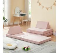 [en.casa] Divano Componibile per Bambini Set Modulare per Gioco Lettura Relax Cuscini Materassini da Pavimento Moduli Imbottiti Fodera Rimovibile in Velluto a Coste 150x66x46 cm Rosa