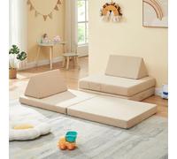 [en.casa] Divano Componibile per Bambini Set Modulare per Gioco Lettura Relax Cuscini Materassini da Pavimento Moduli Imbottiti Fodera Rimovibile in Velluto a Coste 150x66x46 cm Beige