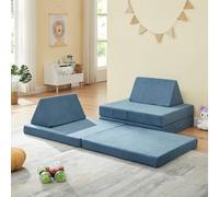[en.casa] Divano Componibile per Bambini Set Modulare per Gioco Lettura Relax Cuscini Materassini da Pavimento Moduli Imbottiti Fodera Rimovibile in Velluto a Coste 150x66x46 cm Blu