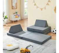 [en.casa] Divano Componibile per Bambini Set Modulare per Gioco Lettura Relax Cuscini Materassini da Pavimento Moduli Imbottiti Fodera Rimovibile in Velluto a Coste 150x66x46 cm Grigio