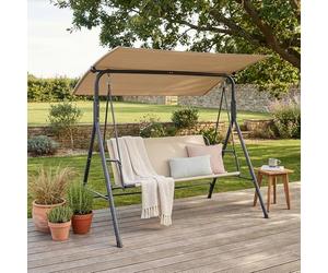 [en.casa] Dondolo da Giardino a 3 Posti con Tettuccio Parasole Regolabile e Schienale Panchina a Dondolo Altalena da Esterno Terrazza Struttura in Acciaio 173x119x153 cm - Grigio/Beige