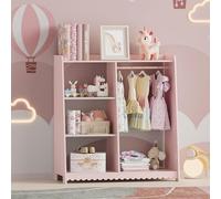 [en.casa] Guardaroba Aperto per Cameretta Mobile Organizzatore con Barra Appendiabiti e Ripiani per Bambini Porta Abiti a Misura di Bimbi 90 x 80 x 38 cm - Rosa/Bianco