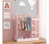 [en.casa] Guardaroba per Cameretta Armadio 100x94x38 cm con Specchio Vano Asta Barra Appendiabiti e 3 Ripiani Scomparti Aperti Organizzatore a Misura di Bambini - Rosa