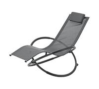 [en.casa] Lettino Prendisole a Dondolo in Alluminio con Poggiatesta Rimovibile Sedia Sdraio Oscillante 166x74x86 cm Gambe Incrociate e Braccioli Rivestiti in Gomma Antiscivolo - Grigio Scuro