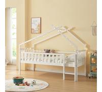 [en.casa] Letto a Casetta per Bambini Letto Rialzato in Legno di Pino per Cameretta con Sbarre e Scaletta Integrata Zona di Riposo 90x200 cm Bianco