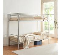 [en.casa] Letto a Castello a 2 Posti con Barriera Sponda Anticaduta e Scaletta Letto in Acciaio per Cameretta Casa Vacanza Ospiti 200 x 90 cm - Argento
