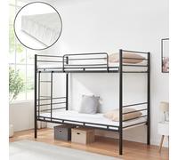 [en.casa] Letto a Castello a 2 Posti con Materassi a Schiuma Fredda 90x200 cm Struttura in Acciaio Barriera Sponda Anticaduta e Scaletta per Cameretta Ospiti Casa Vacanze - Nero