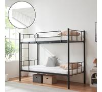 [en.casa] Letto a Castello a 2 Posti con Materassi a Schiuma Fredda 90x200 cm Struttura in Acciaio Scaletta e Sponda Barriera Anticaduta per Cameretta Ospiti Casa Vacanza - Nero