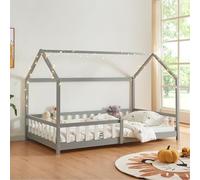 [en.casa] Letto a Forma di Casetta per Cameretta Con Sbarre - Struttura in Legno di Pino per Bambini 140 x 200 cm Grigio
