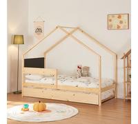 [en.casa] Letto Casetta Doppio Posto per Cameretta Bambini con Secondo Letto Estraibile Posti Letto a 90 x 200 cm Struttura in Legno di Pino Naturale