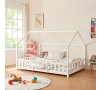 [en.casa] Letto Casetta per Cameretta Letto Francese per Bambini con Barriere di Protezione Struttura in Legno di Pino con Zona di Riposo 140x200 cm Bianco