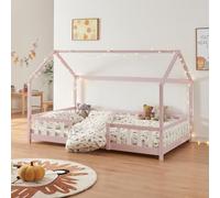 [en.casa] Letto Casetta per Cameretta Letto Francese per Bambini con Barriere di Protezione Struttura in Legno di Pino con Zona di Riposo 140x200 cm Rosa/Bianco